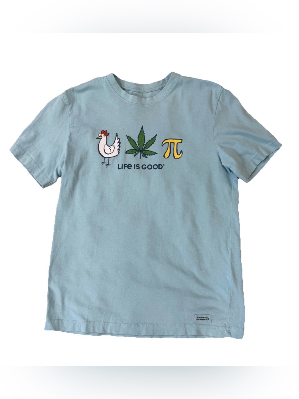 Life Is Good Crusher Graphic Short Sleeve T MensUnisex Sz S Chicken Pot Pie